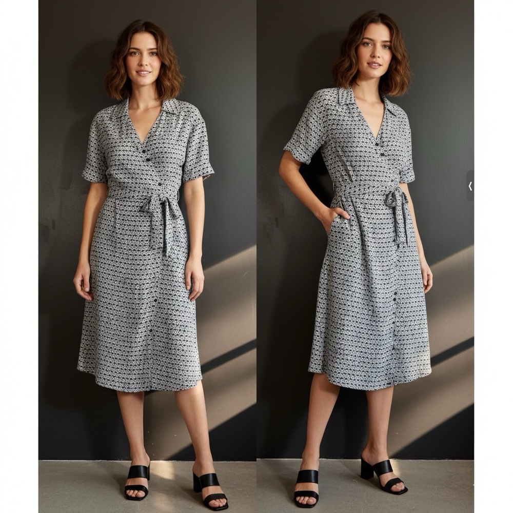 Rachel Comey Black and White Patterned Midi Dress